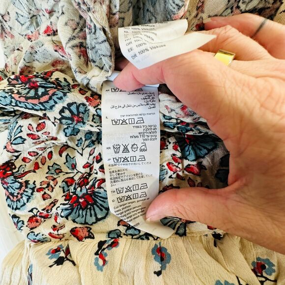 Billabong Cream Dusty Blue & Red Faux Wrap Deep-V Ruffle Hem Sleeveless Romper M - Picture 13 of 16